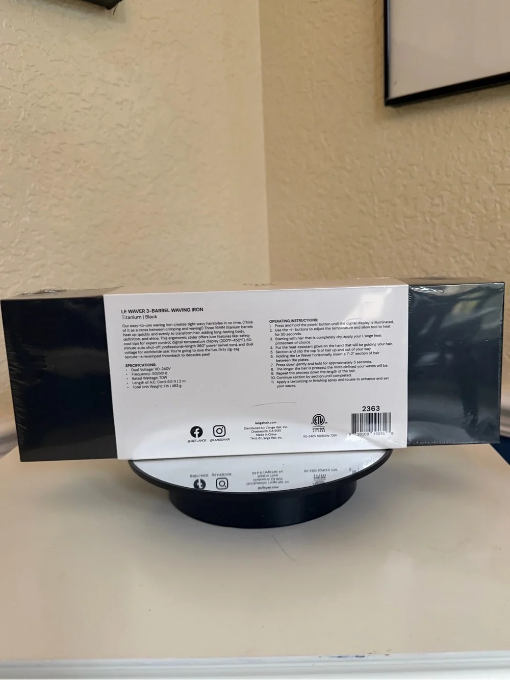 L'ange Hair Le Waver 3-Barrel Titanium Hair Waving Iron in black Sealed in Box